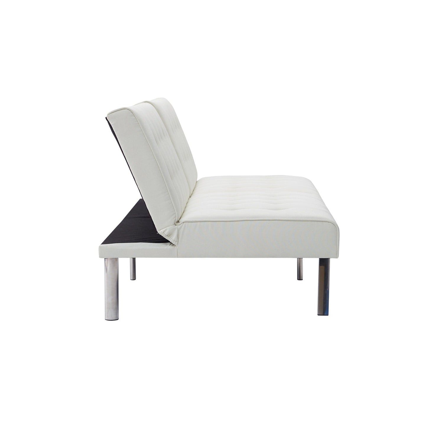 Divano letto futon imbottito in stile moderno di metà secolo con schienale diviso e gambe cromate