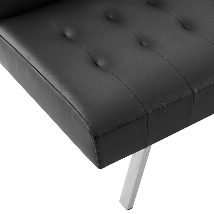 Divano letto futon imbottito in stile moderno di metà secolo con schienale diviso e gambe cromate