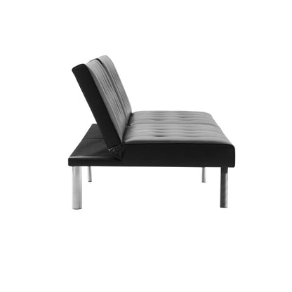 Divano letto futon imbottito in stile moderno di metà secolo con schienale diviso e gambe cromate