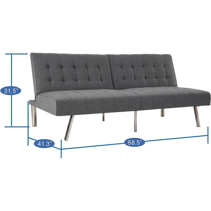 Divano letto futon imbottito in stile moderno di metà secolo con schienale diviso e gambe cromate