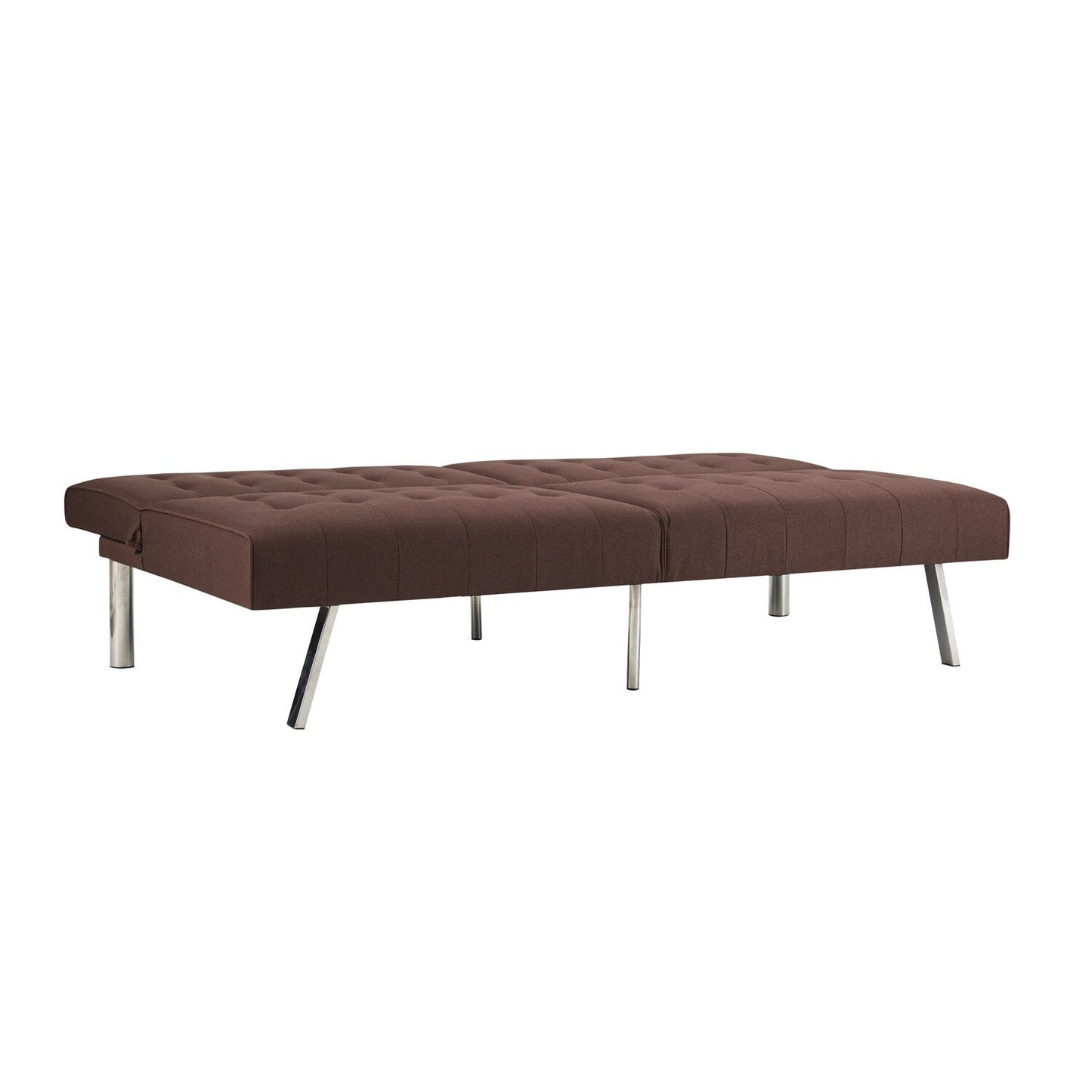 Divano letto futon imbottito in stile moderno di metà secolo con schienale diviso e gambe cromate
