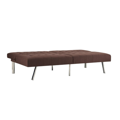 Divano letto futon imbottito in stile moderno di metà secolo con schienale diviso e gambe cromate