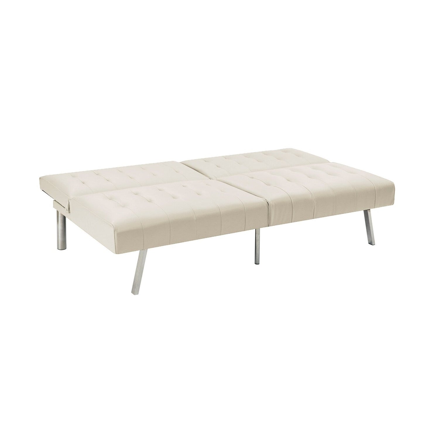 Divano letto futon imbottito in stile moderno di metà secolo con schienale diviso e gambe cromate