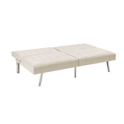 Divano letto futon imbottito in stile moderno di metà secolo con schienale diviso e gambe cromate