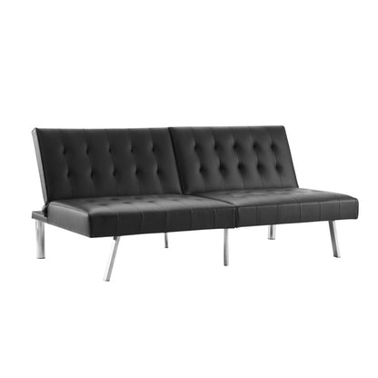 Divano letto futon imbottito in stile moderno di metà secolo con schienale diviso e gambe cromate