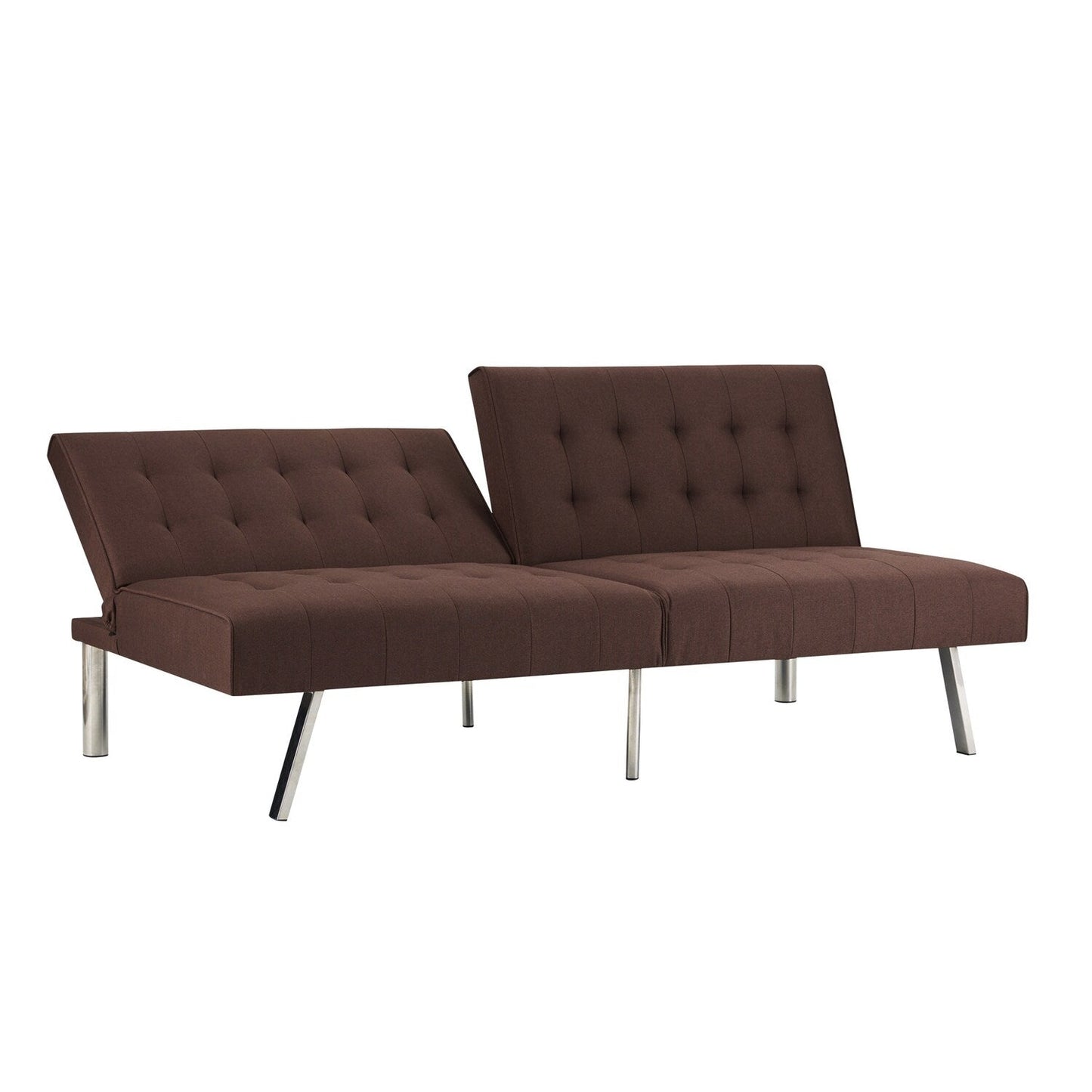 Divano letto futon imbottito in stile moderno di metà secolo con schienale diviso e gambe cromate