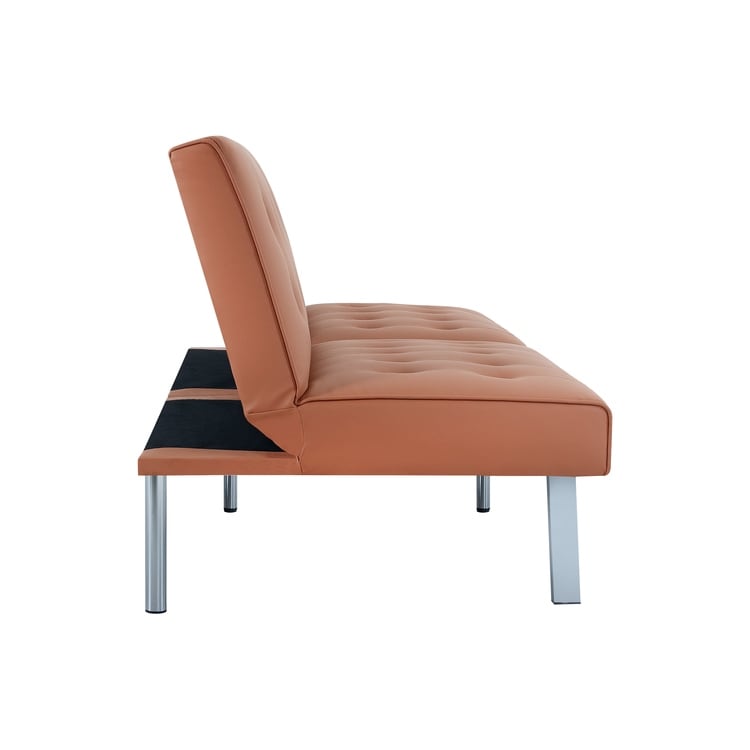 Divano letto futon imbottito in stile moderno di metà secolo con schienale diviso e gambe cromate