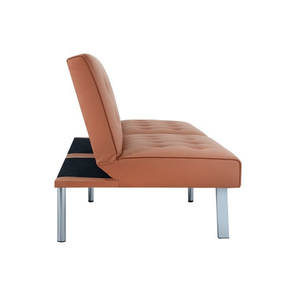 Divano letto futon imbottito in stile moderno di metà secolo con schienale diviso e gambe cromate