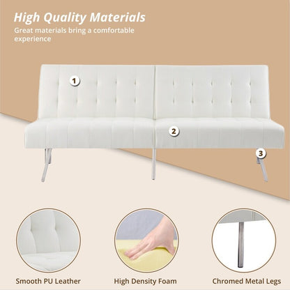 Divano letto futon imbottito in stile moderno di metà secolo con schienale diviso e gambe cromate