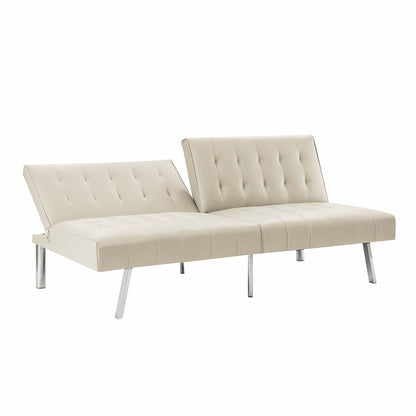 Divano letto futon imbottito in stile moderno di metà secolo con schienale diviso e gambe cromate