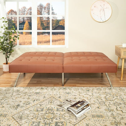 Divano letto futon imbottito in stile moderno di metà secolo con schienale diviso e gambe cromate