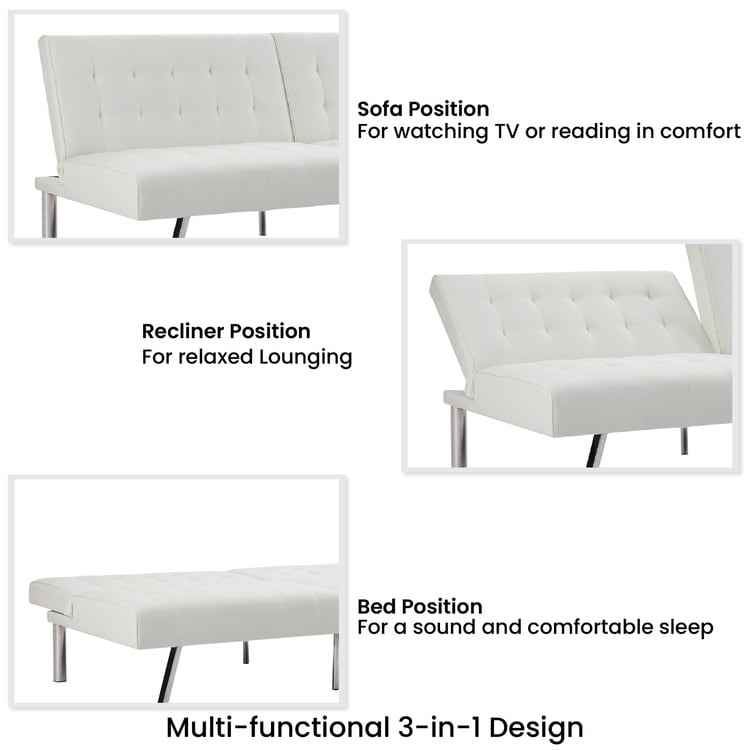 Divano letto futon imbottito in stile moderno di metà secolo con schienale diviso e gambe cromate