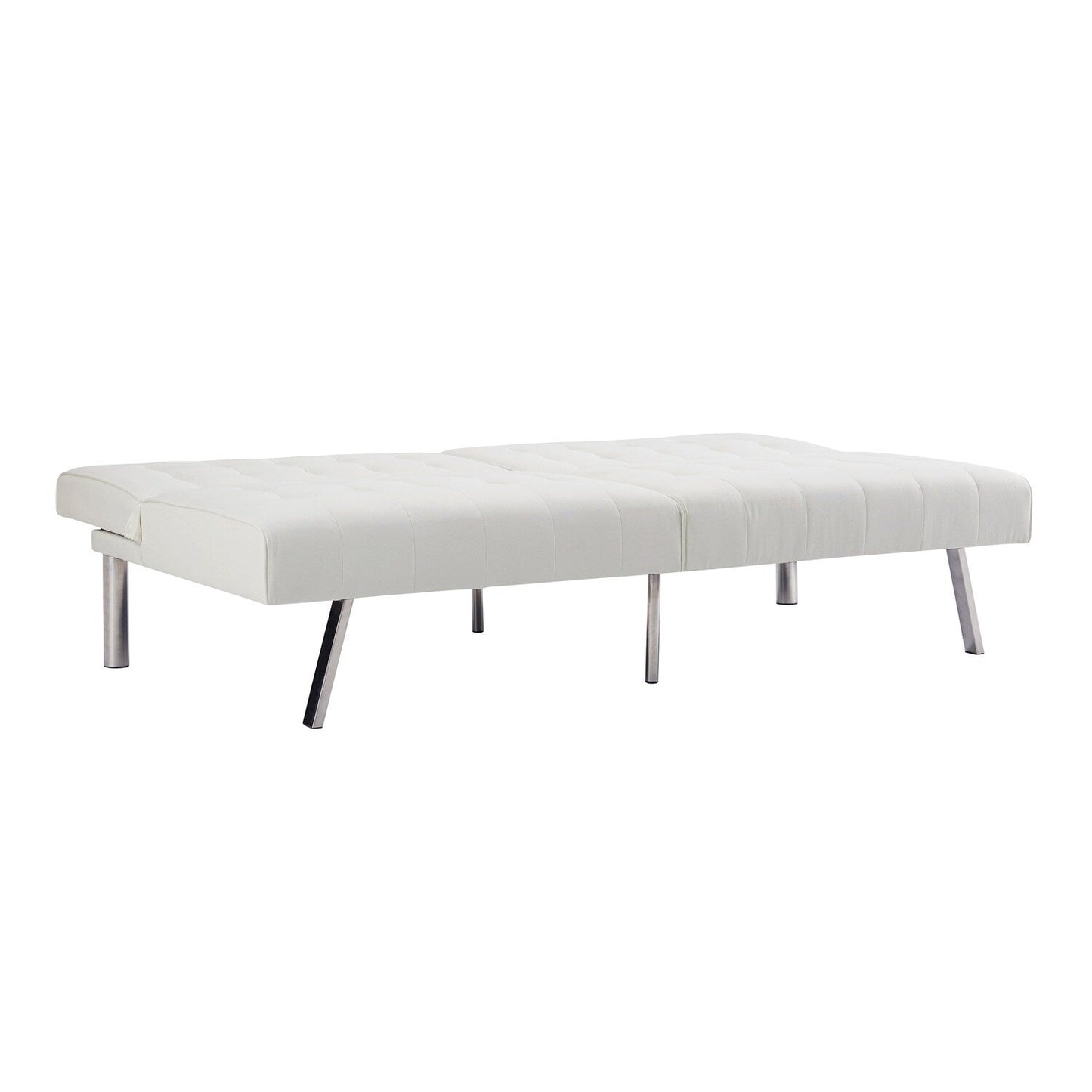 Divano letto futon imbottito in stile moderno di metà secolo con schienale diviso e gambe cromate