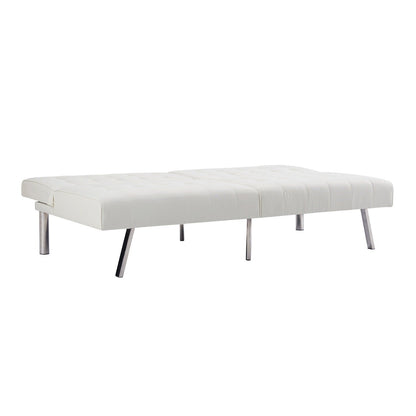 Divano letto futon imbottito in stile moderno di metà secolo con schienale diviso e gambe cromate