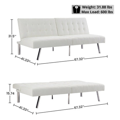 Divano letto futon imbottito in stile moderno di metà secolo con schienale diviso e gambe cromate