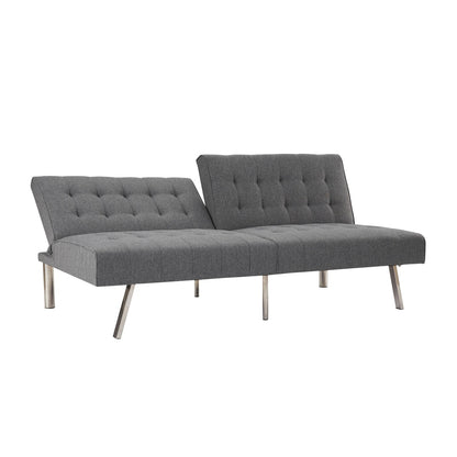Divano letto futon imbottito in stile moderno di metà secolo con schienale diviso e gambe cromate