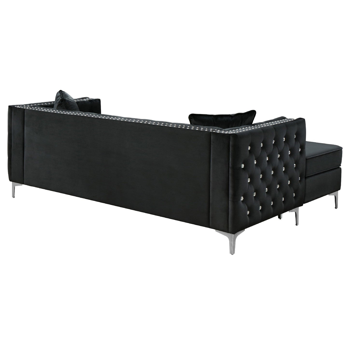Divano componibile in velluto trapuntato con cuscini decorativi - 87 - Nero