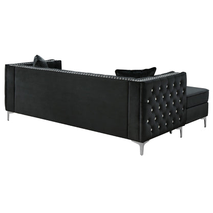 Divano componibile in velluto trapuntato con cuscini decorativi - 87 - Nero