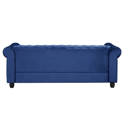 Divano Chesterfield imbottito in velluto Morden Fort con borchie e gambe solide per soggiorno