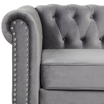 Divano Chesterfield imbottito in velluto Morden Fort con borchie e gambe solide per soggiorno