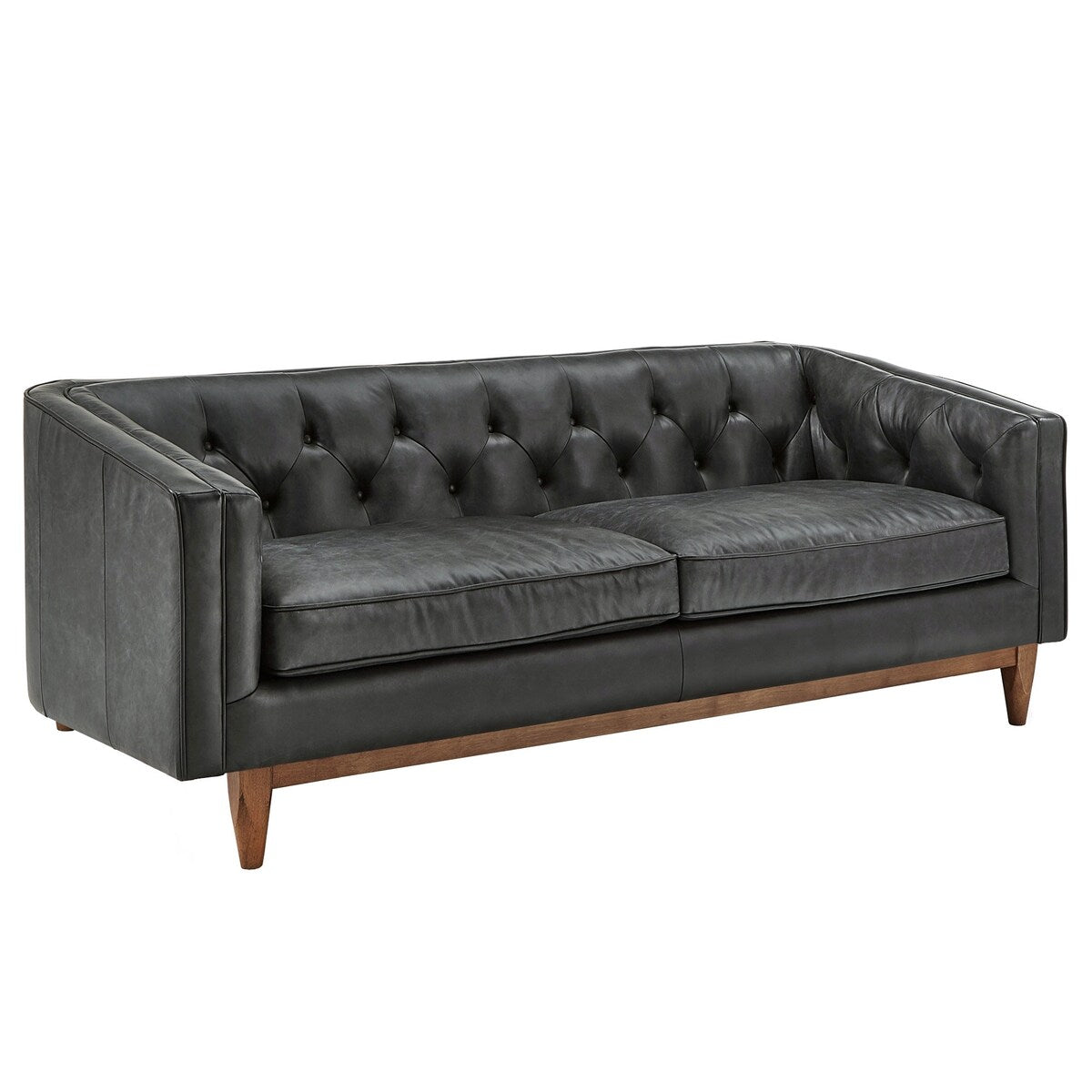 Divano a due posti Tullio in pelle nera con bottoni trapuntati di iNSPIRE Q Modern - Divano