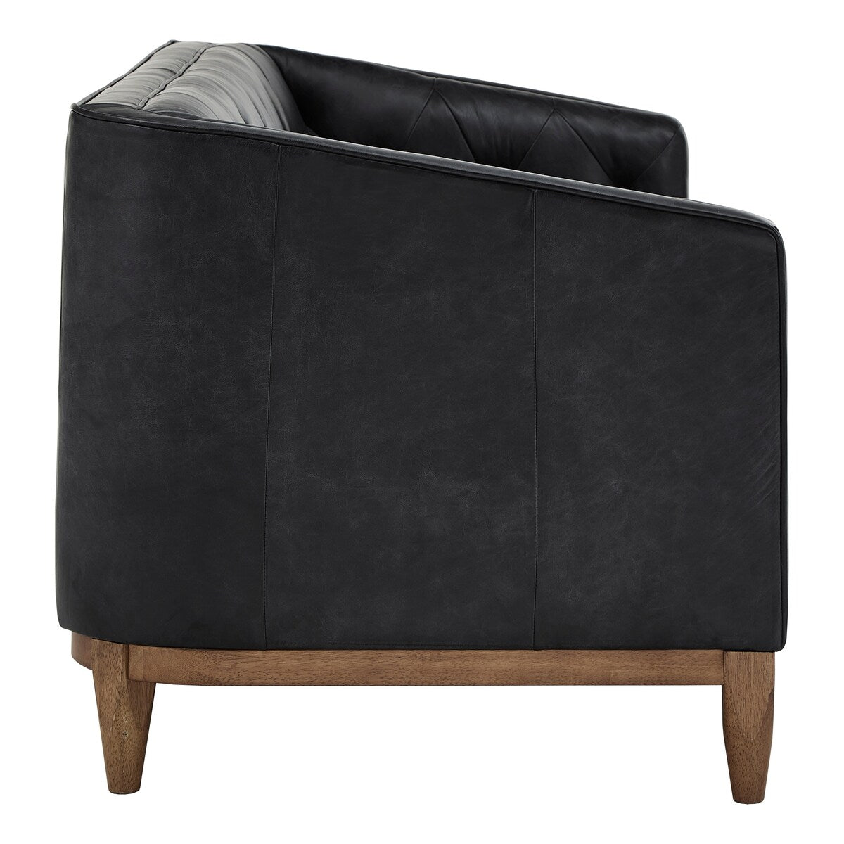 Divano a due posti Tullio in pelle nera con bottoni trapuntati di iNSPIRE Q Modern - Divano