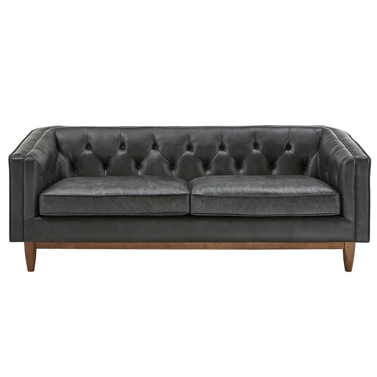 Divano a due posti Tullio in pelle nera con bottoni trapuntati di iNSPIRE Q Modern - Divano