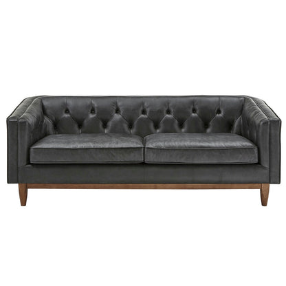 Divano a due posti Tullio in pelle nera con bottoni trapuntati di iNSPIRE Q Modern - Divano