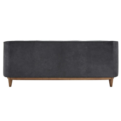 Divano a due posti Tullio in pelle nera con bottoni trapuntati di iNSPIRE Q Modern - Divano