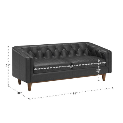 Divano a due posti Tullio in pelle nera con bottoni trapuntati di iNSPIRE Q Modern - Divano