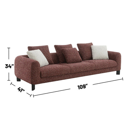 Divano imbottito in tessuto tweed con 3 cuscini color marrone