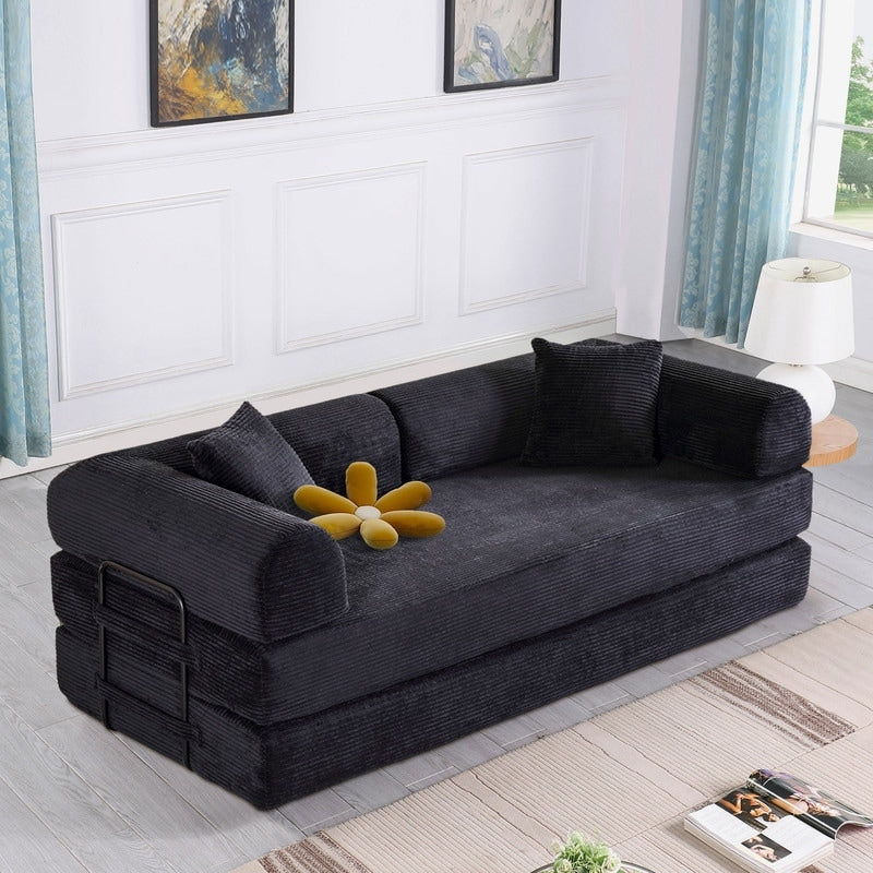 Divano letto trasformabile Twilight in 2 pezzi, divano letto pieghevole in velluto a coste con struttura fissa per spazi abitativi accoglienti