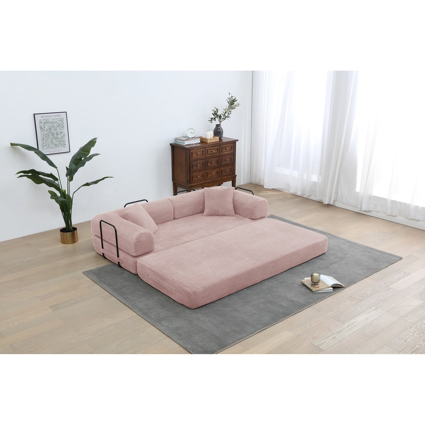 Divano letto trasformabile Twilight in 2 pezzi, divano letto pieghevole in velluto a coste con struttura fissa per spazi abitativi accoglienti