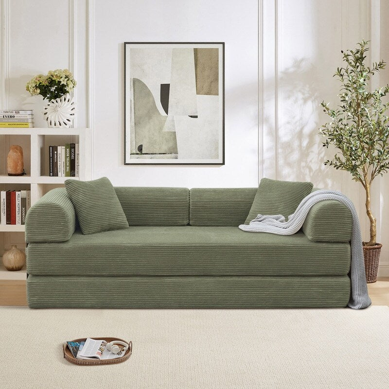 Divano letto trasformabile Twilight in 2 pezzi, divano letto pieghevole in velluto a coste con struttura fissa per spazi abitativi accoglienti