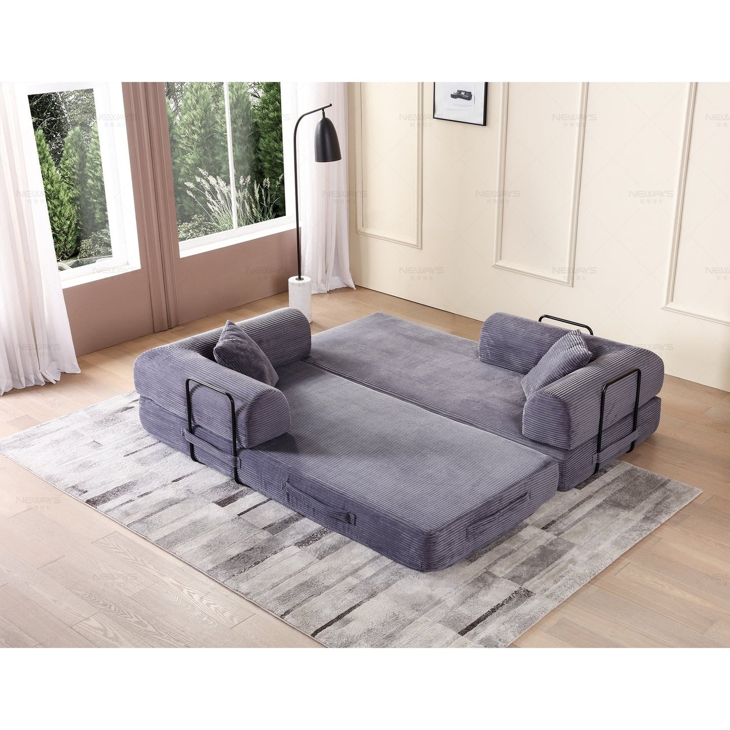 Divano letto trasformabile Twilight in 2 pezzi, divano letto pieghevole in velluto a coste con struttura fissa per spazi abitativi accoglienti