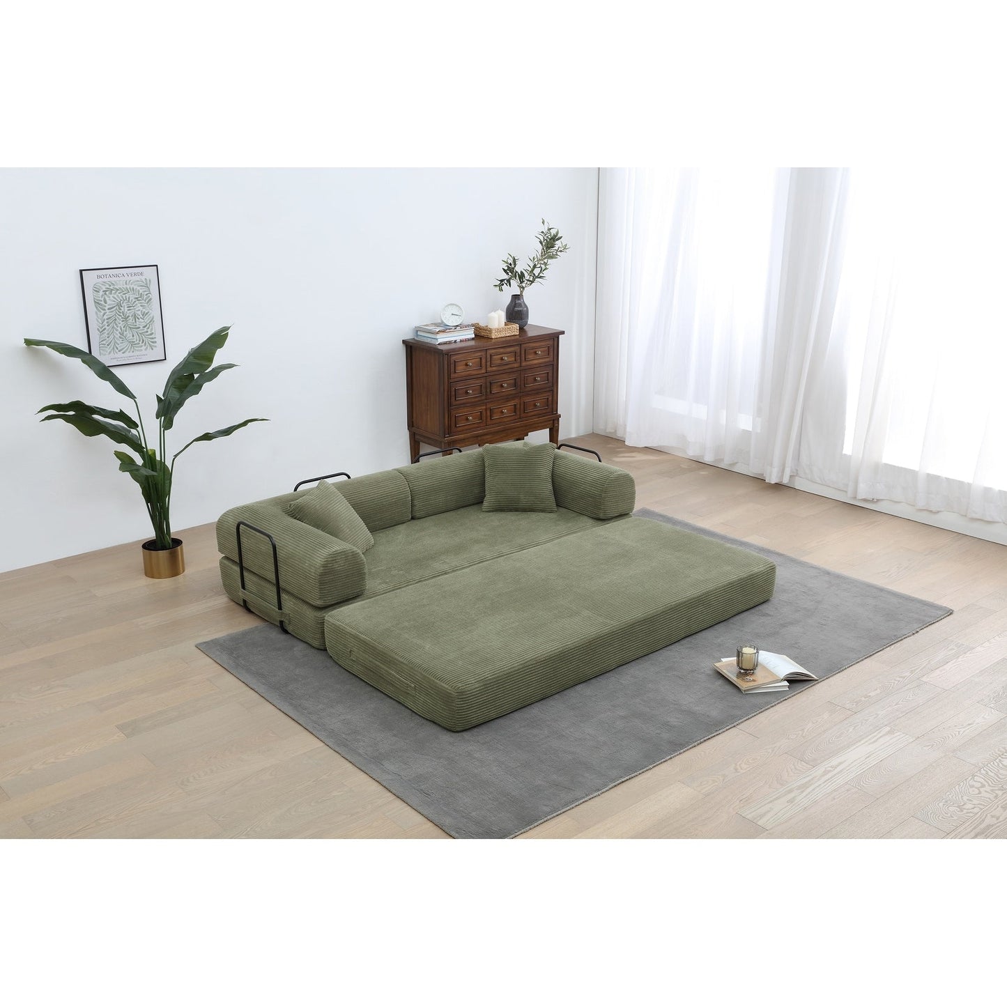 Divano letto trasformabile Twilight in 2 pezzi, divano letto pieghevole in velluto a coste con struttura fissa per spazi abitativi accoglienti