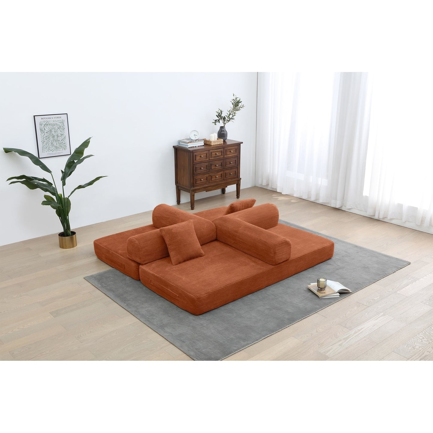 Divano letto trasformabile Twilight in 2 pezzi, divano letto pieghevole in velluto a coste con struttura fissa per spazi abitativi accoglienti