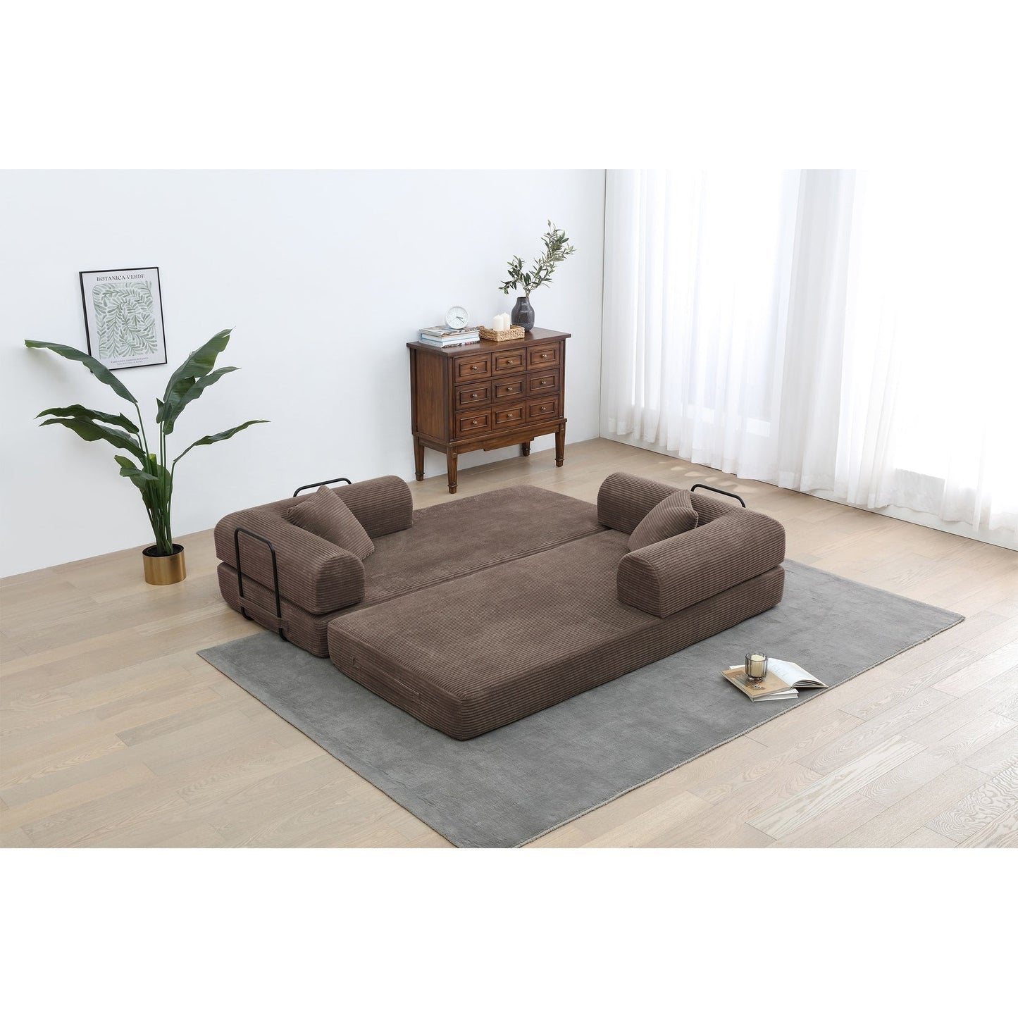 Divano letto trasformabile Twilight in 2 pezzi, divano letto pieghevole in velluto a coste con struttura fissa per spazi abitativi accoglienti