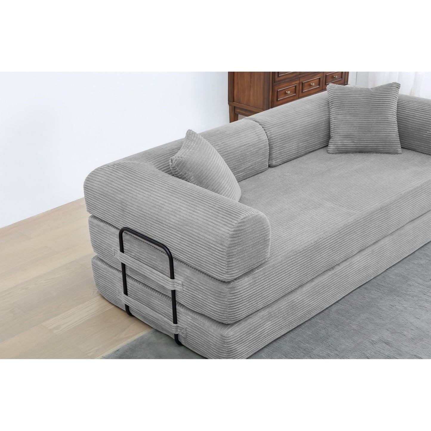 Divano letto trasformabile Twilight in 2 pezzi, divano letto pieghevole in velluto a coste con struttura fissa per spazi abitativi accoglienti