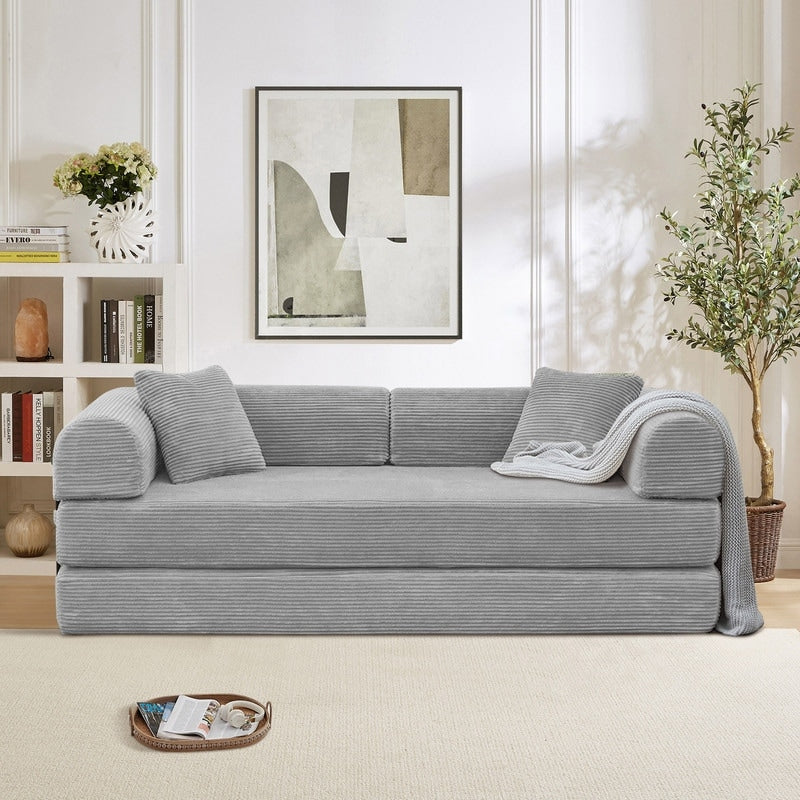 Divano letto trasformabile Twilight in 2 pezzi, divano letto pieghevole in velluto a coste con struttura fissa per spazi abitativi accoglienti