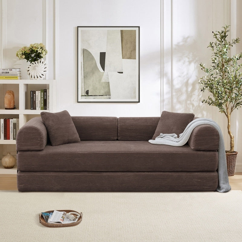 Divano letto trasformabile Twilight in 2 pezzi, divano letto pieghevole in velluto a coste con struttura fissa per spazi abitativi accoglienti