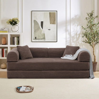 Divano letto trasformabile Twilight in 2 pezzi, divano letto pieghevole in velluto a coste con struttura fissa per spazi abitativi accoglienti