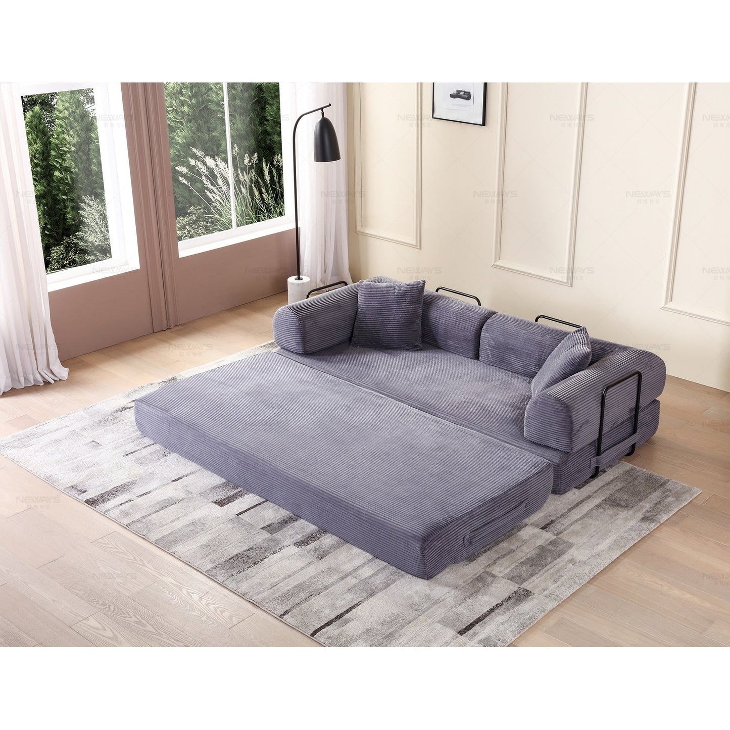 Divano letto trasformabile Twilight in 2 pezzi, divano letto pieghevole in velluto a coste con struttura fissa per spazi abitativi accoglienti