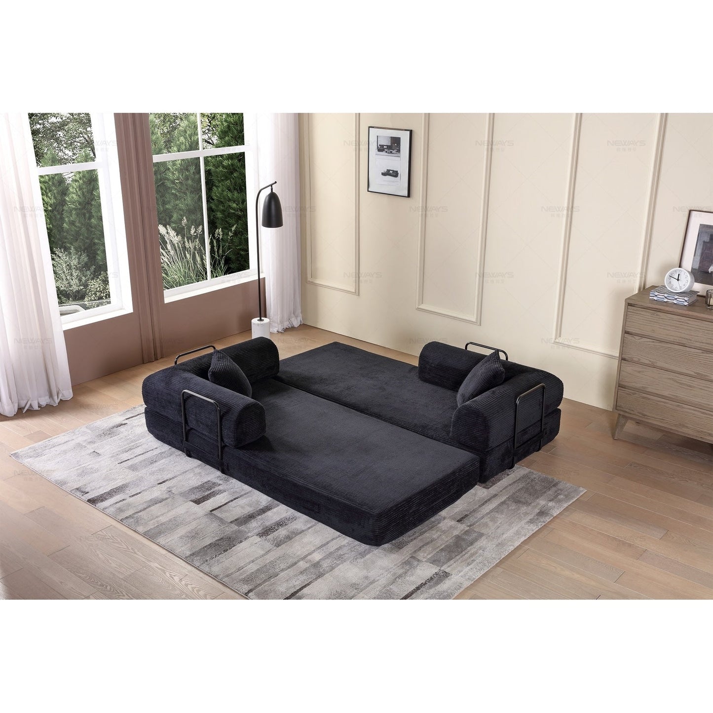 Divano letto trasformabile Twilight in 2 pezzi, divano letto pieghevole in velluto a coste con struttura fissa per spazi abitativi accoglienti