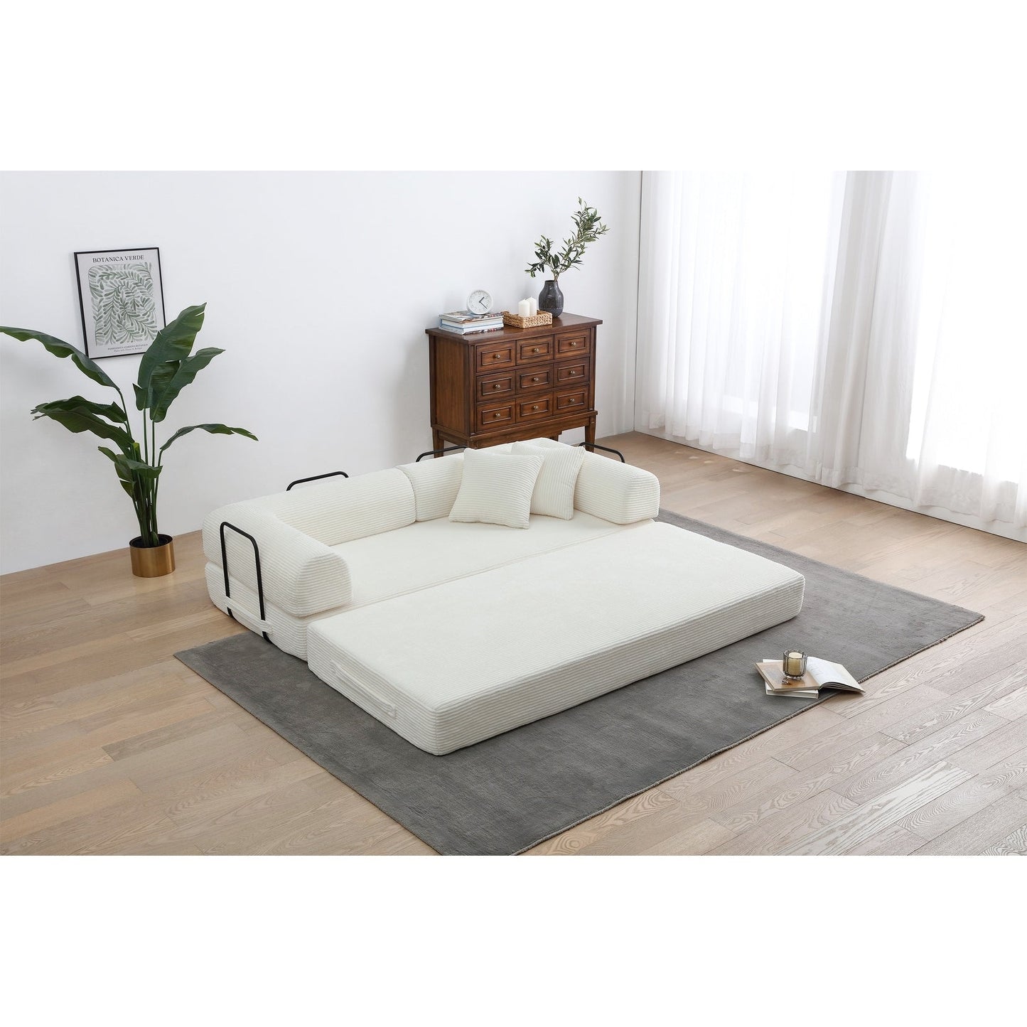 Divano letto trasformabile Twilight in 2 pezzi, divano letto pieghevole in velluto a coste con struttura fissa per spazi abitativi accoglienti