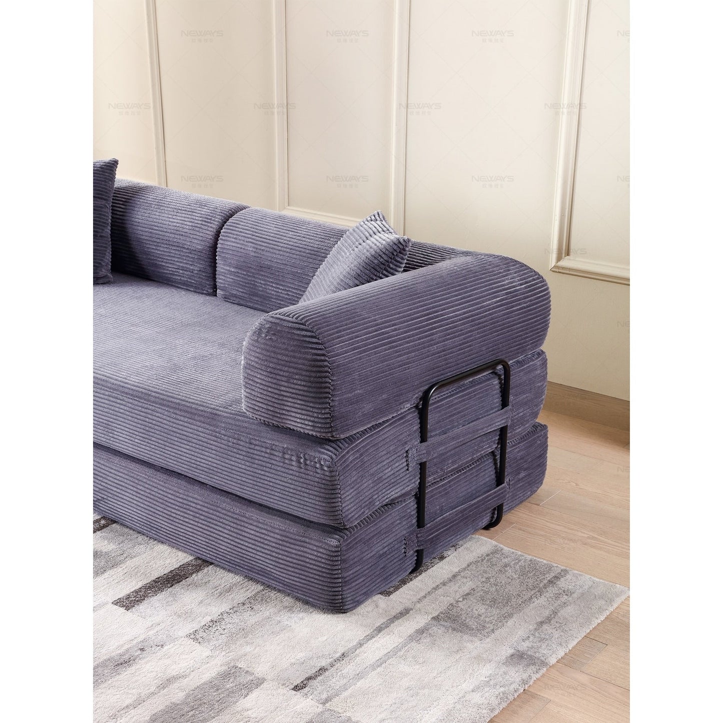 Divano letto trasformabile Twilight in 2 pezzi, divano letto pieghevole in velluto a coste con struttura fissa per spazi abitativi accoglienti