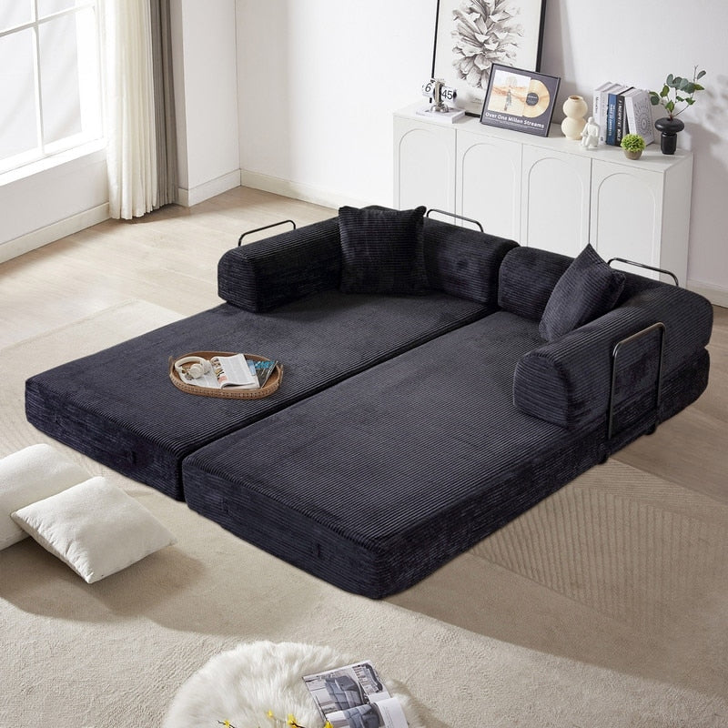 Divano letto trasformabile Twilight in 2 pezzi, divano letto pieghevole in velluto a coste con struttura fissa per spazi abitativi accoglienti