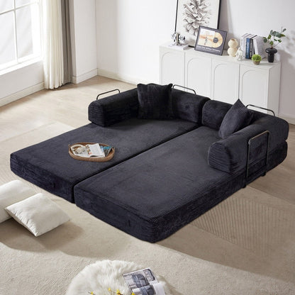 Divano letto trasformabile Twilight in 2 pezzi, divano letto pieghevole in velluto a coste con struttura fissa per spazi abitativi accoglienti