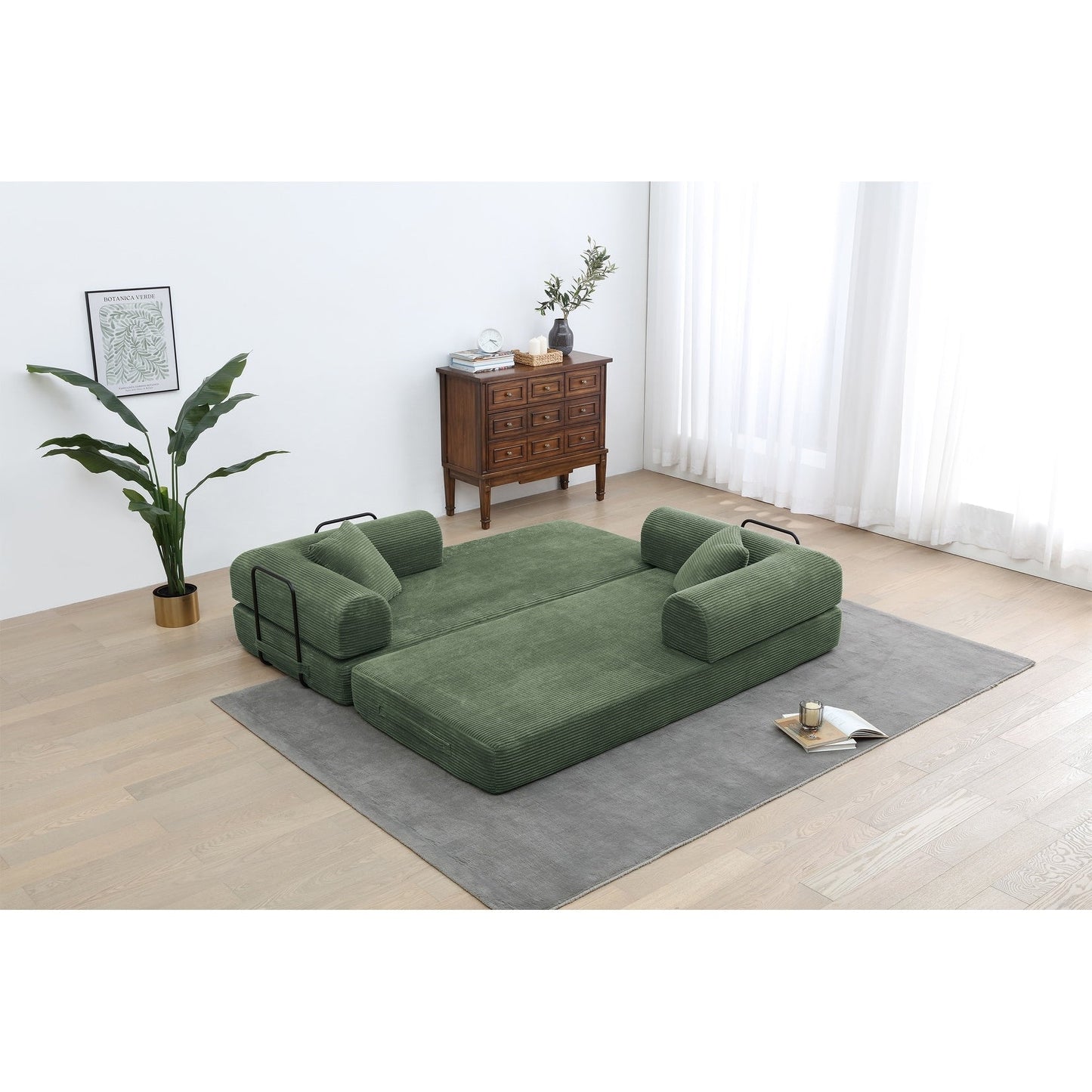 Divano letto trasformabile Twilight in 2 pezzi, divano letto pieghevole in velluto a coste con struttura fissa per spazi abitativi accoglienti