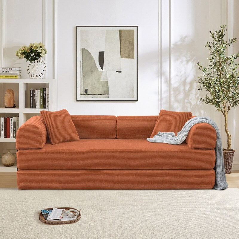 Divano letto trasformabile Twilight in 2 pezzi, divano letto pieghevole in velluto a coste con struttura fissa per spazi abitativi accoglienti